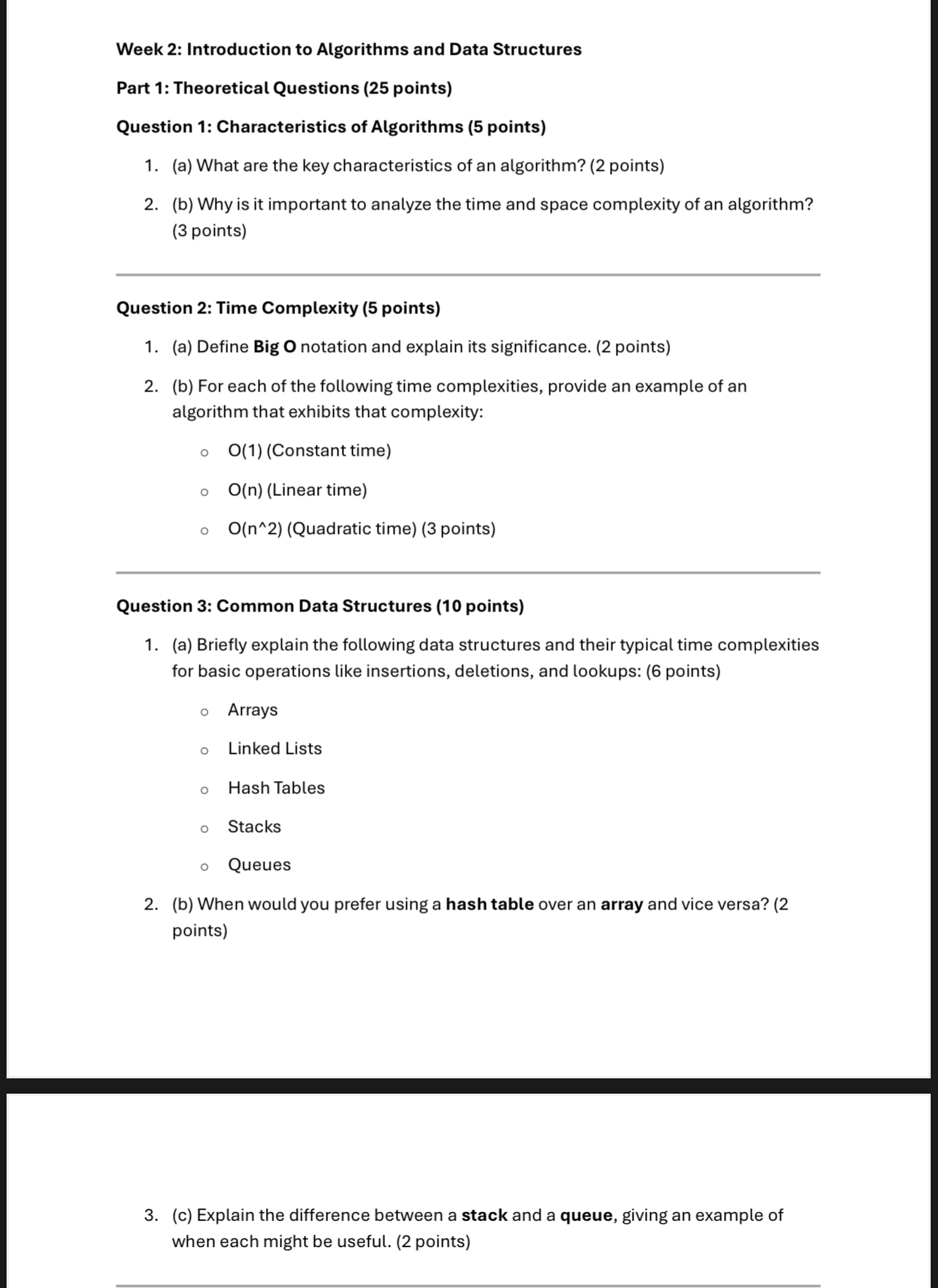 Week 2 : Introduction to Algorithms and Data