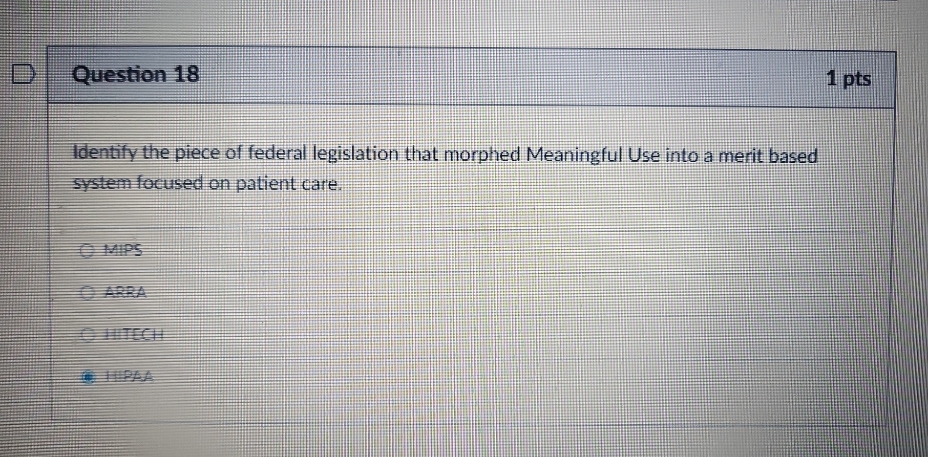 Question 1 8 Identify the piece of federal