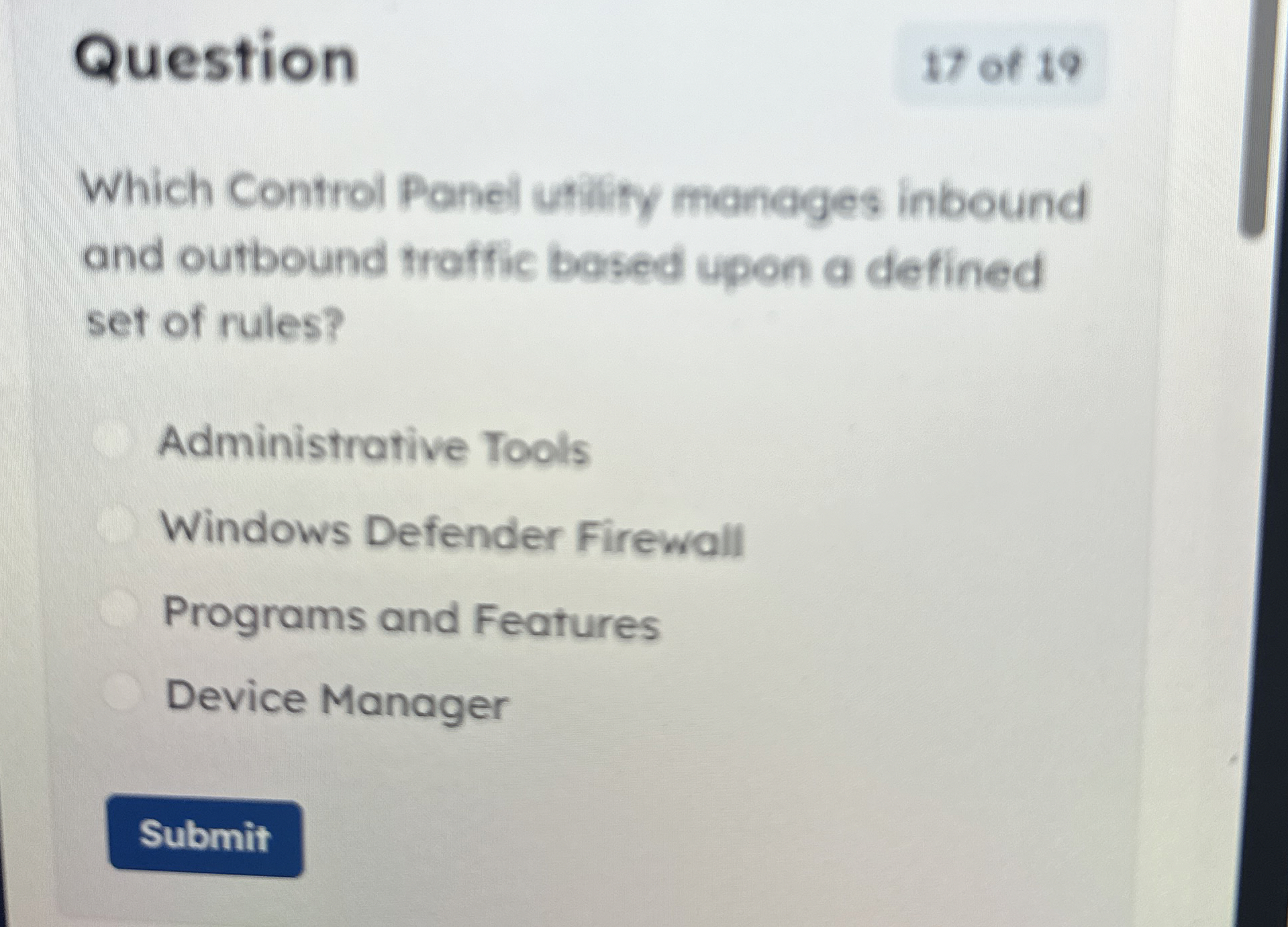 Question Which Control Panel utilify manages