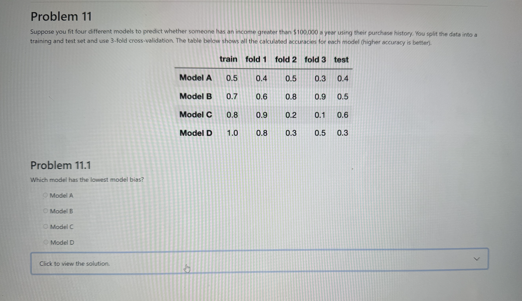 Problem 1 1 Suppose you fit four different models