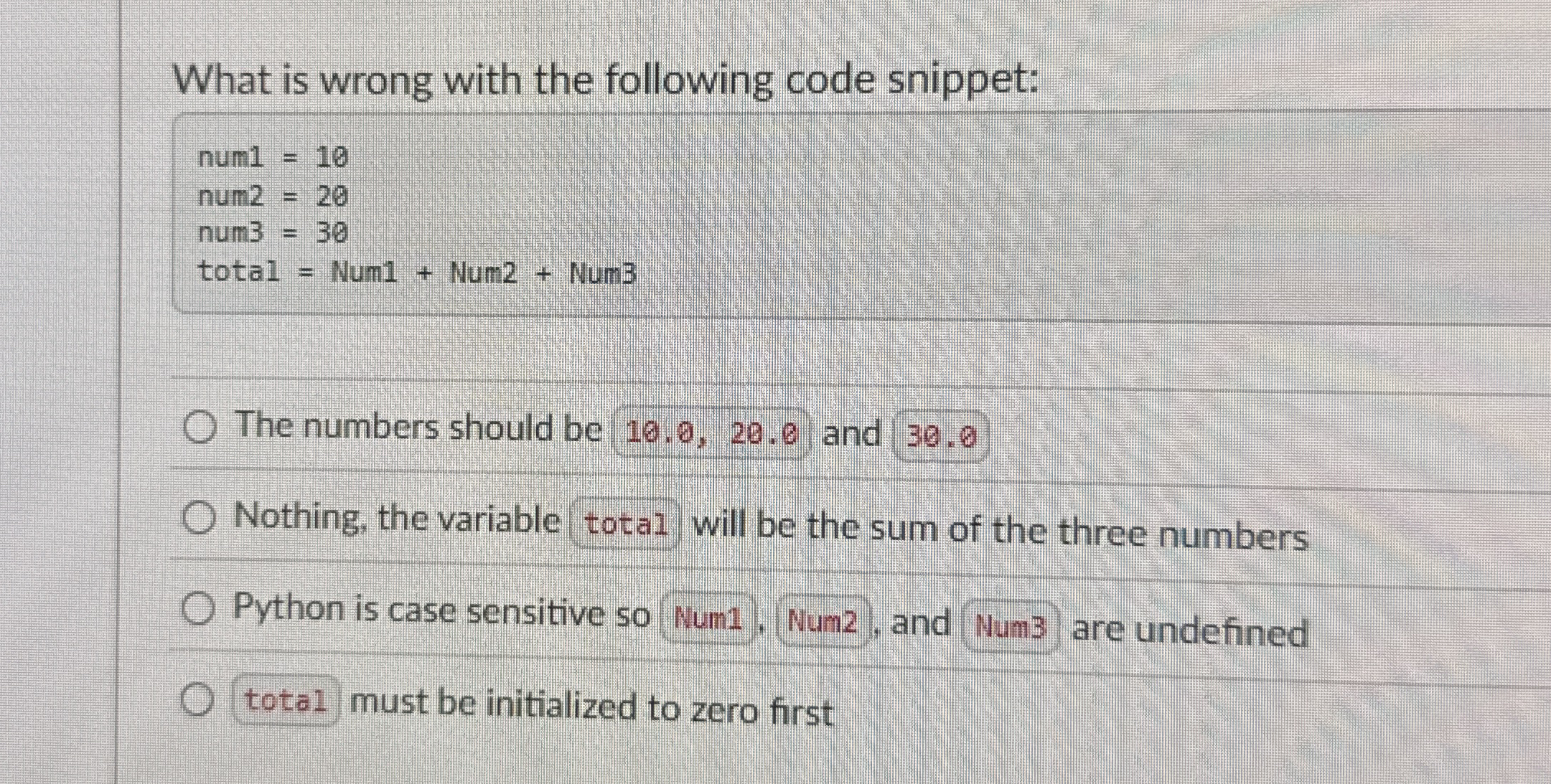 What is wrong with the following code snippet: