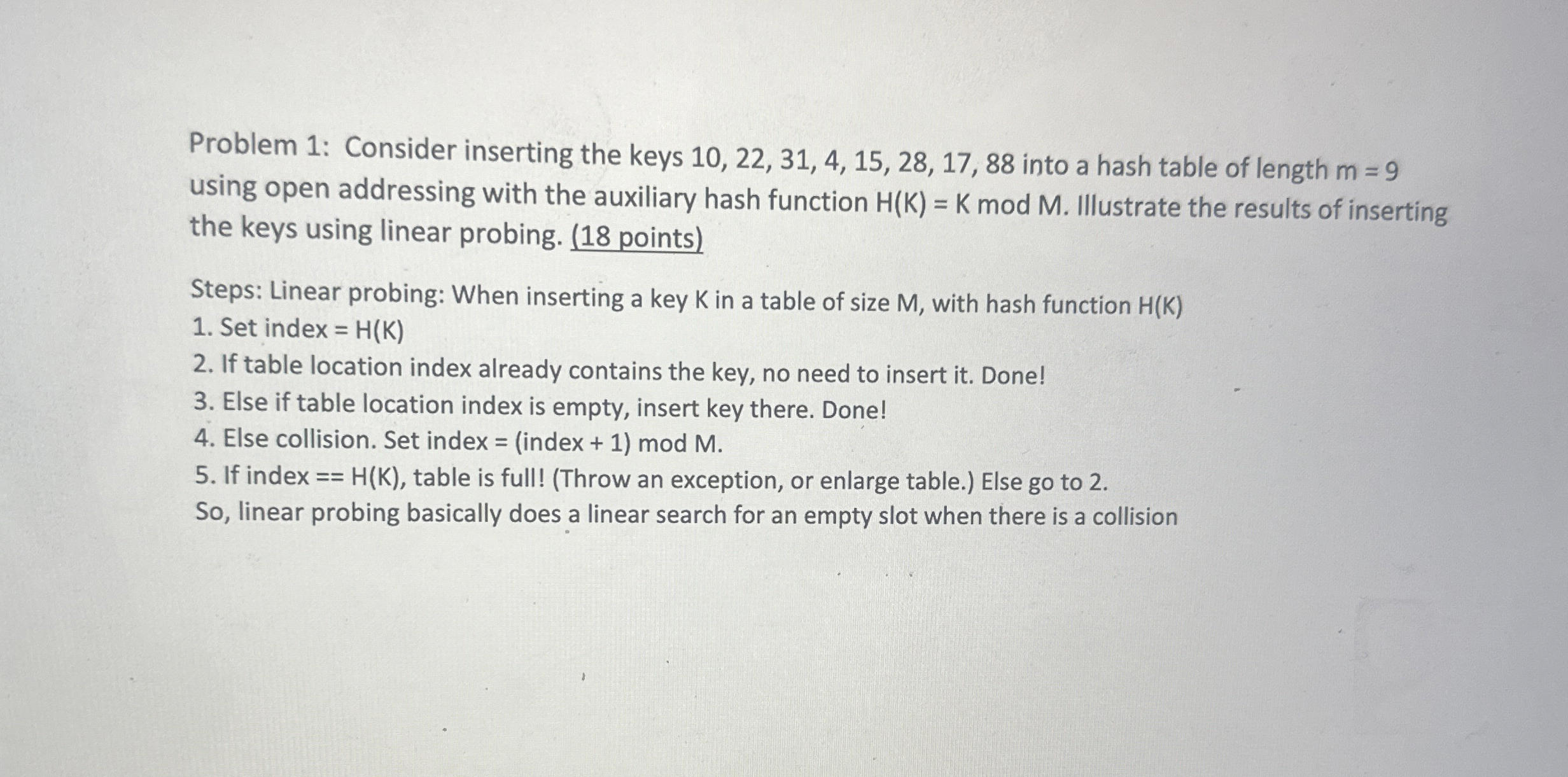 Problem 1 : Consider inserting the keys 1 0 , 2 2