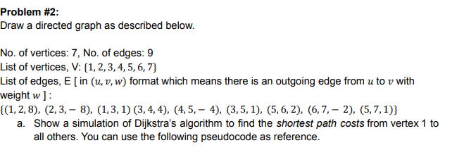 Problem # 2 : Draw a directed graph as described