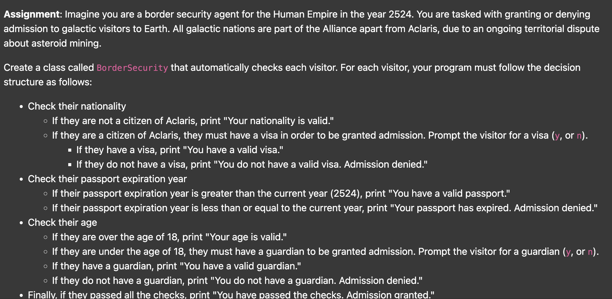 JAVA Assignment: Imagine you are a border