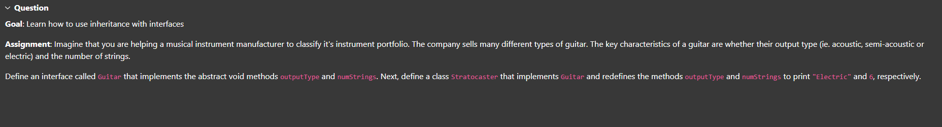 Question Goal: Learn how to use inheritance with