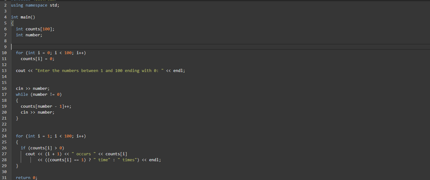 ( Count occurrence of numbers ) Write a program