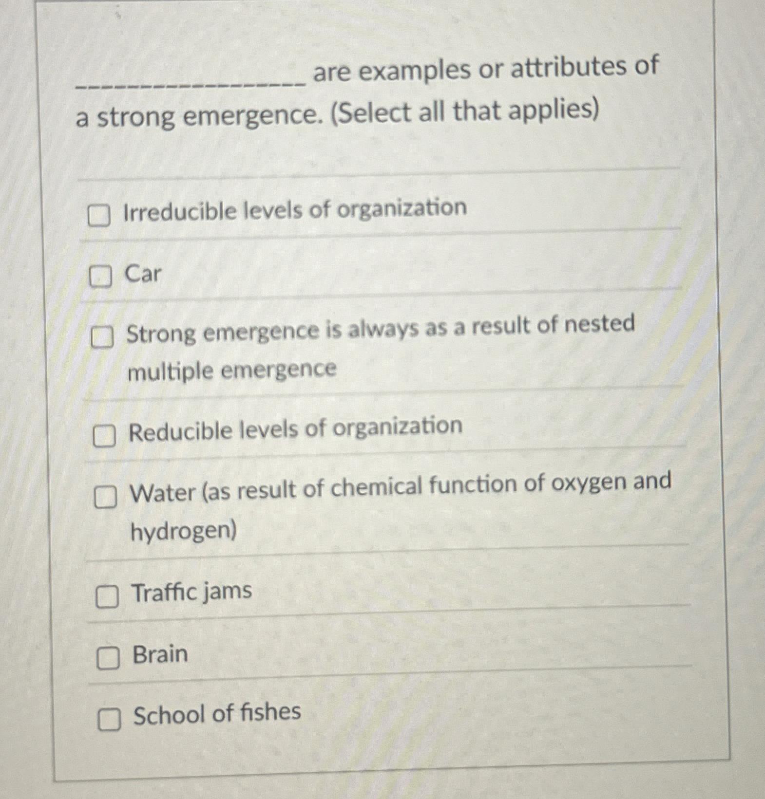 are examples or attributes of a strong emergence.