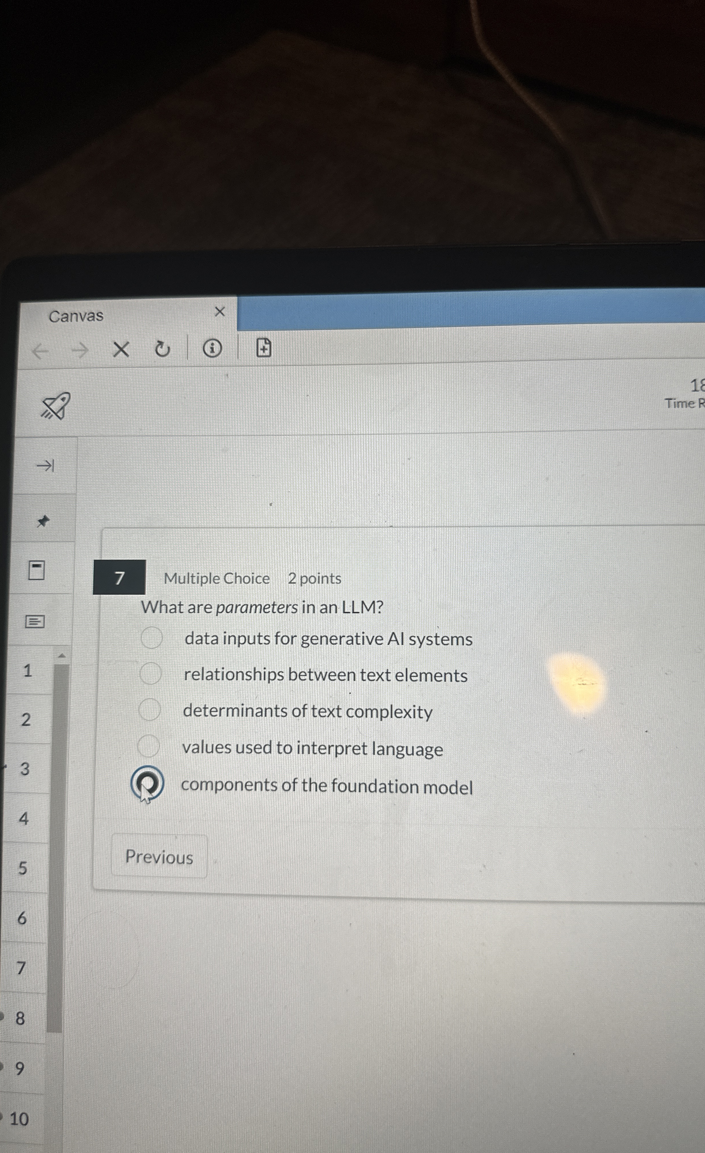 Canvas Time 7 Multiple Choice 2 points What are