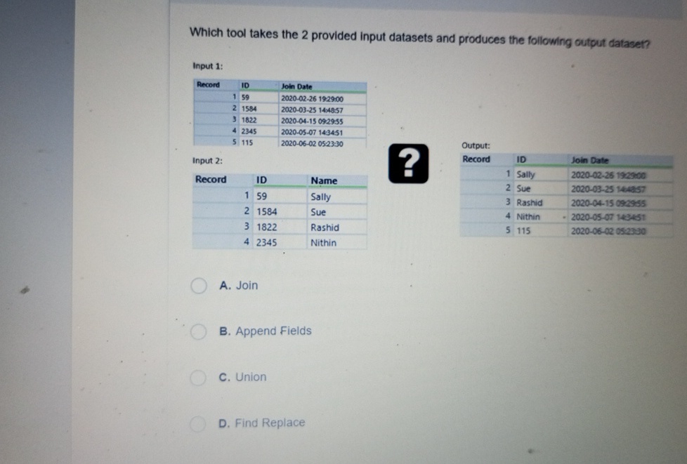 Which tool takes the 2 provided input datasets