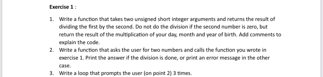 In c + + Exercise 1 : Write a function that takes