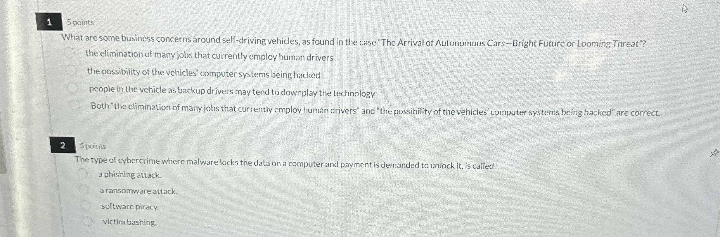 5 points What are some business concerns around