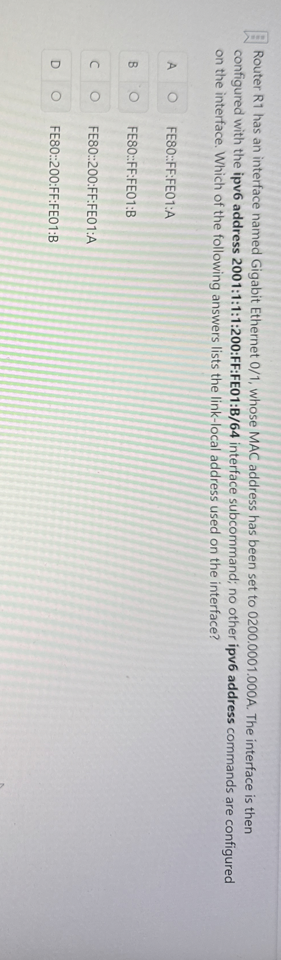 Router R 1 has an interface named Gigabit