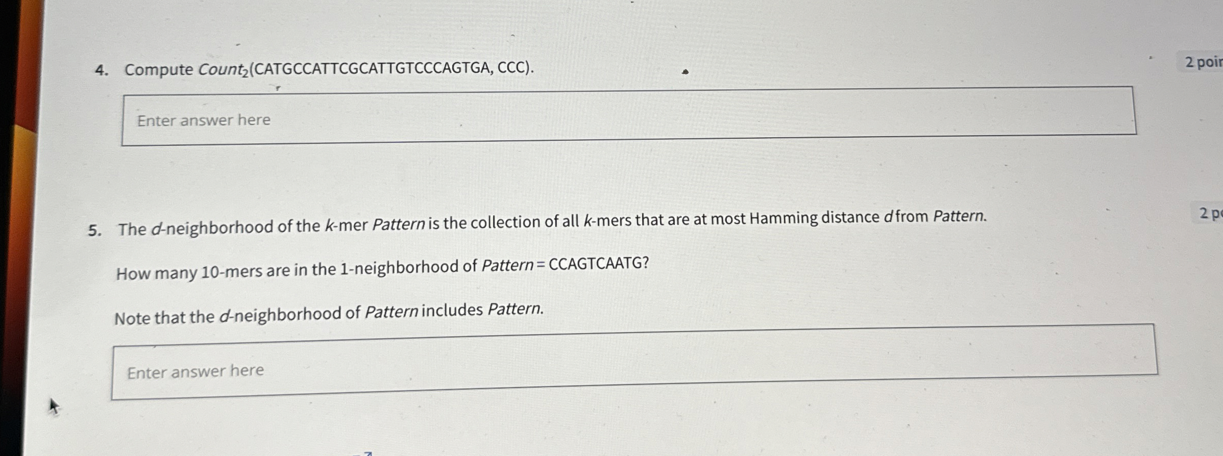 Compute Count 2 ( CATGCCATTCGCATTGTCCCAGTGA , CCC