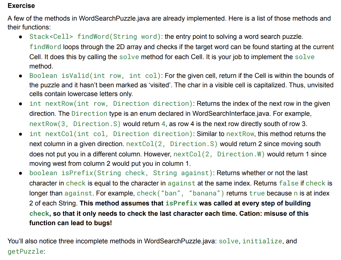 Exercise A few of the methods in