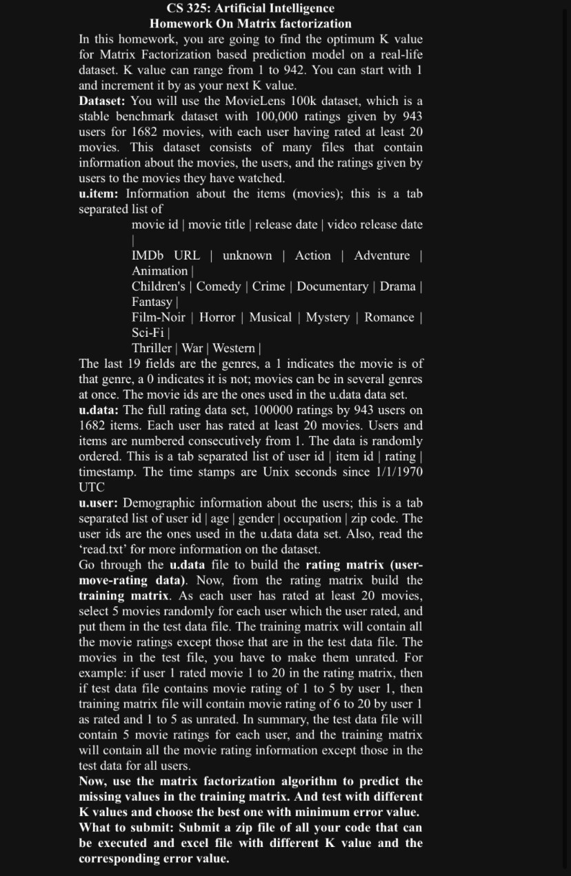 CS 3 2 5 : Artificial Intelligence Homework On