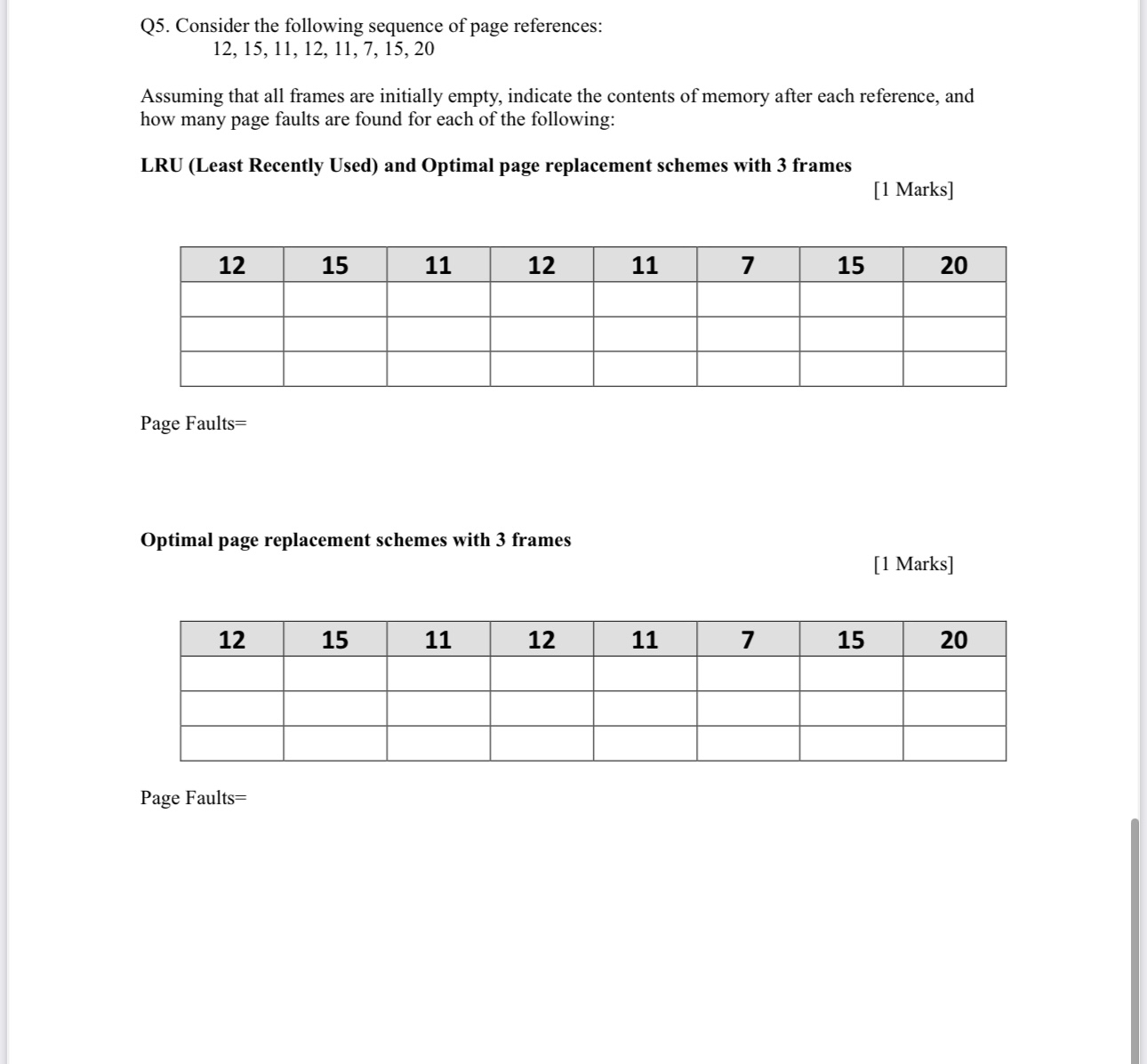 Q 5 . Consider the following sequence of page