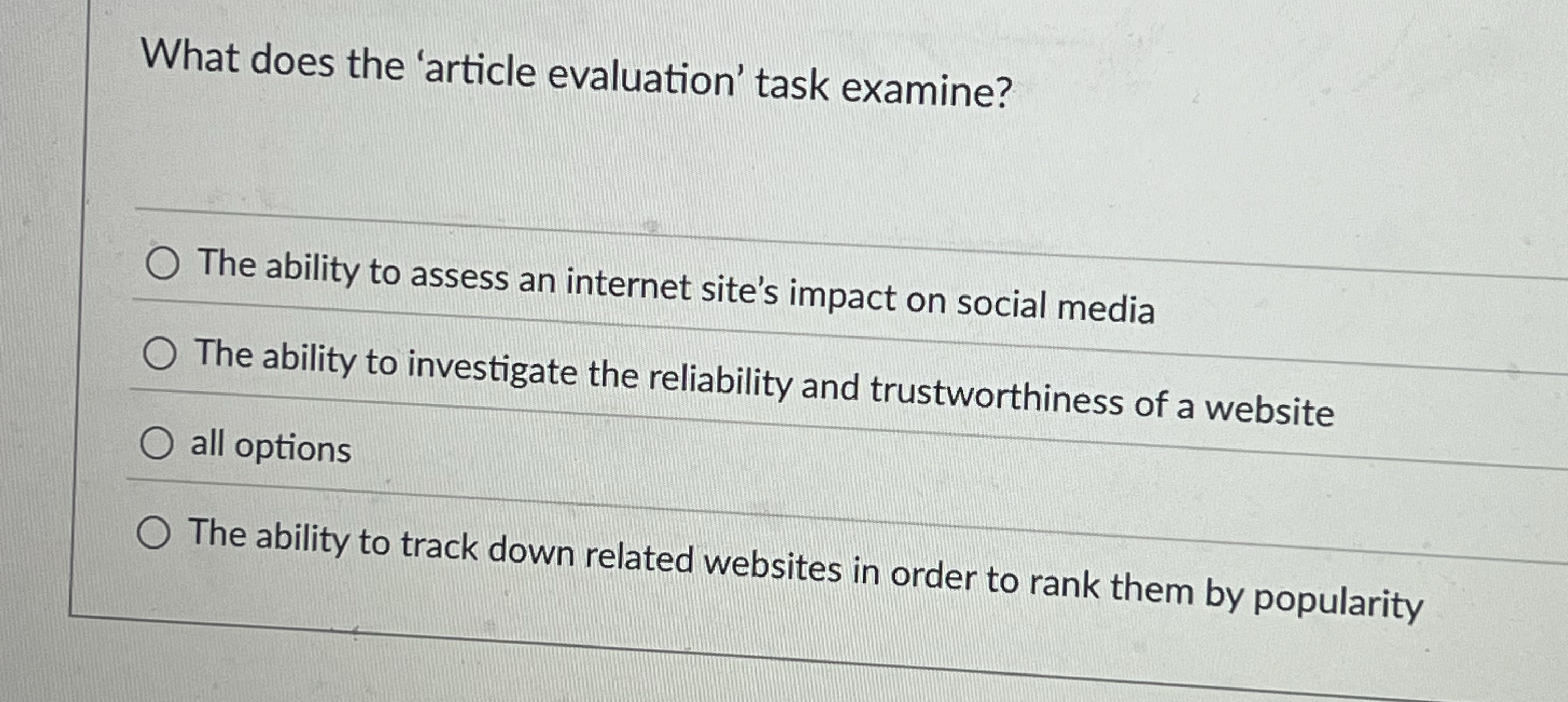 What does the 'article evaluation' task examine?