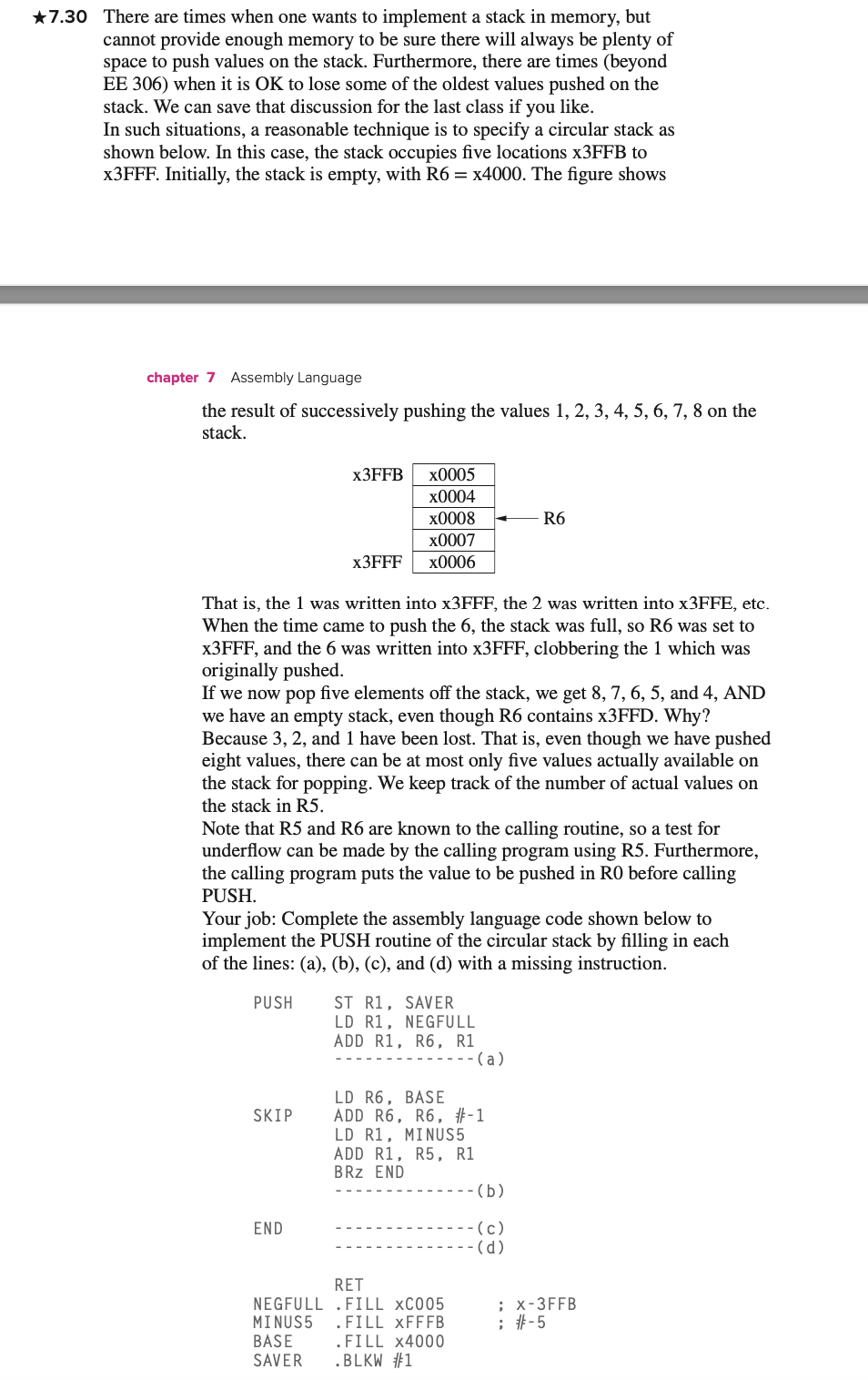 the result of successively pushing the values \ (