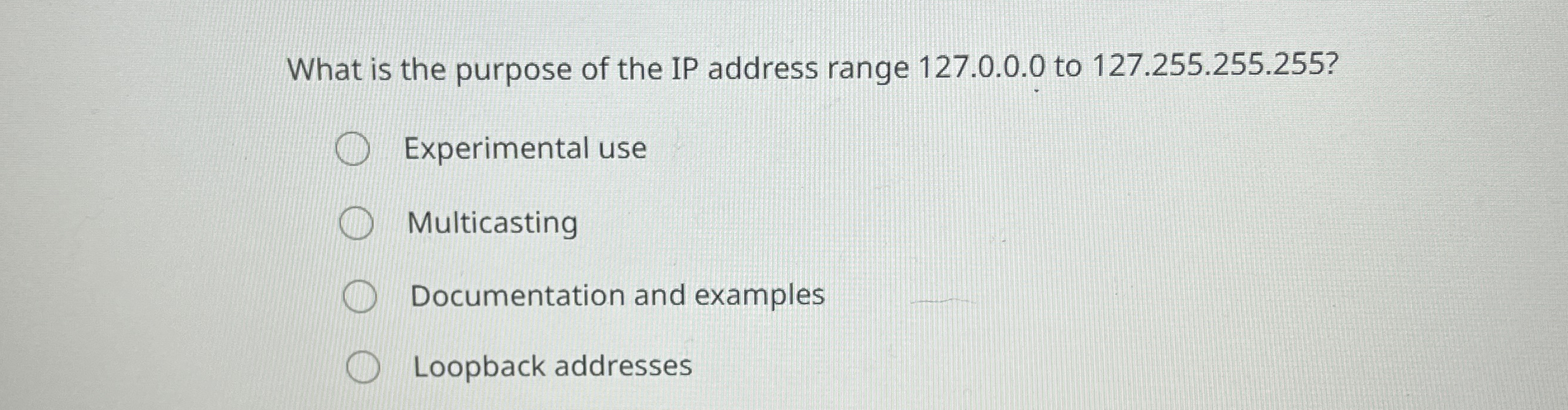What is the purpose of the IP address range 1 2 7