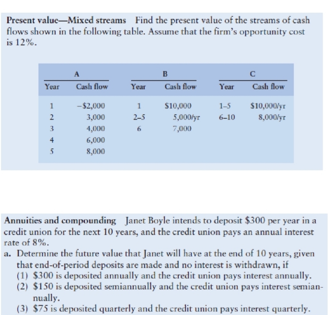 Need ans fast Present value-Mixed streams Find