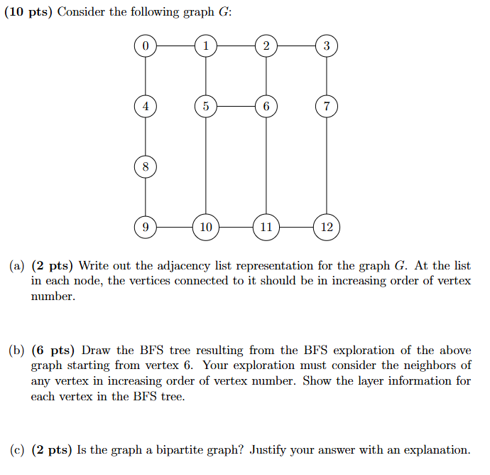 ( 1 0 pts ) Consider the following graph \ ( G \
