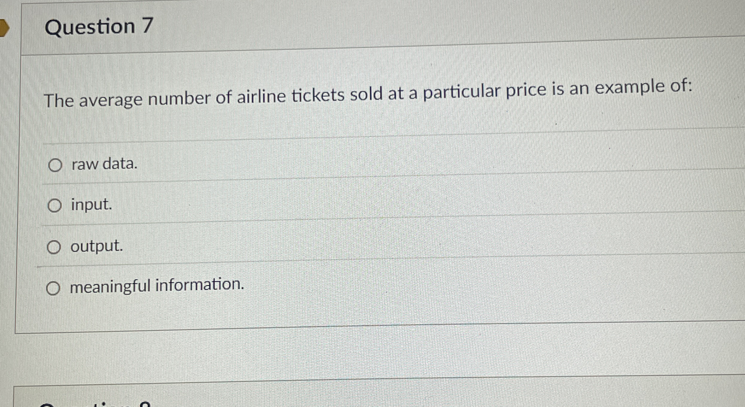 Question 7 The average number of airline tickets