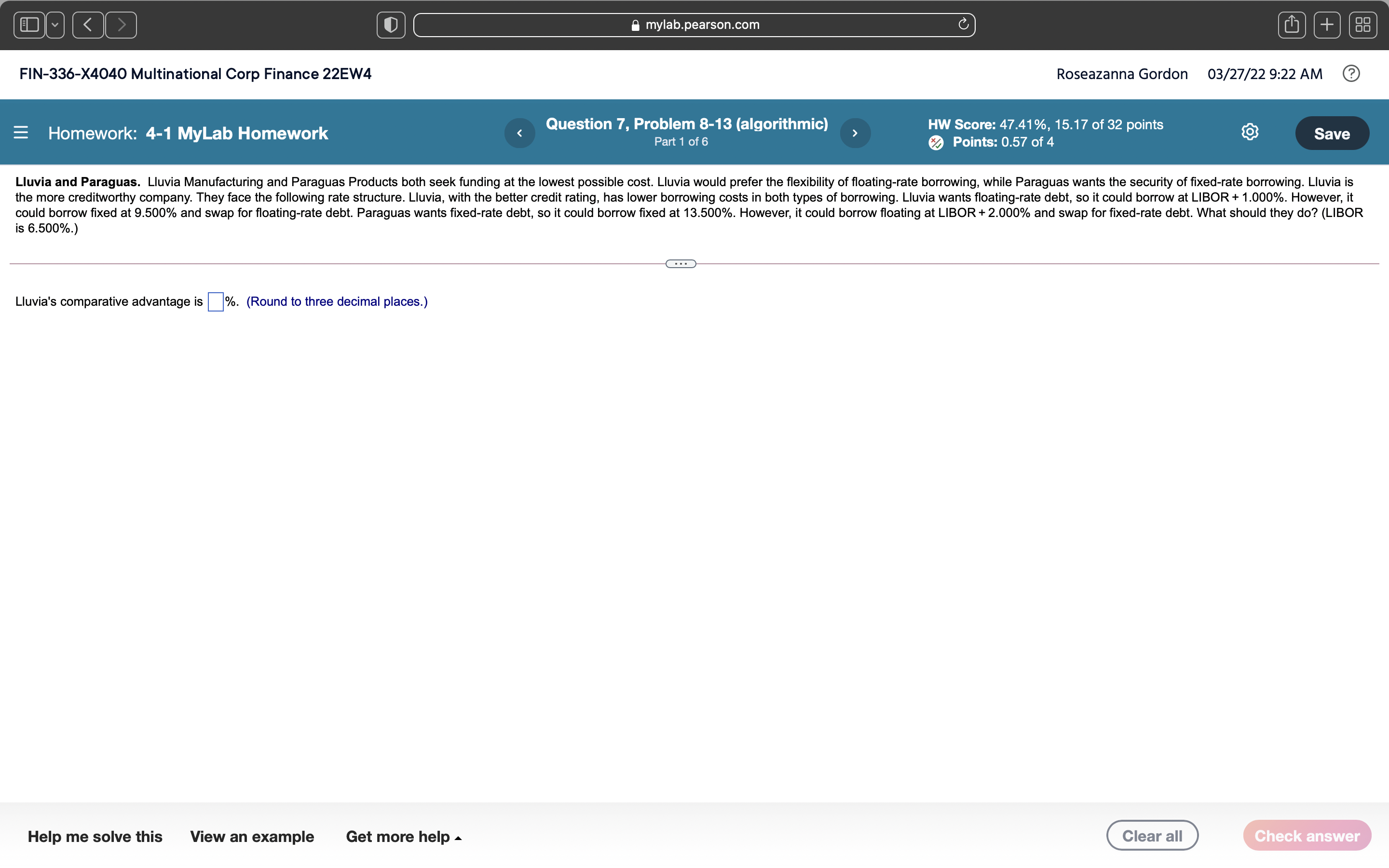 Lluvia's comparative advantage is 3.000 %.