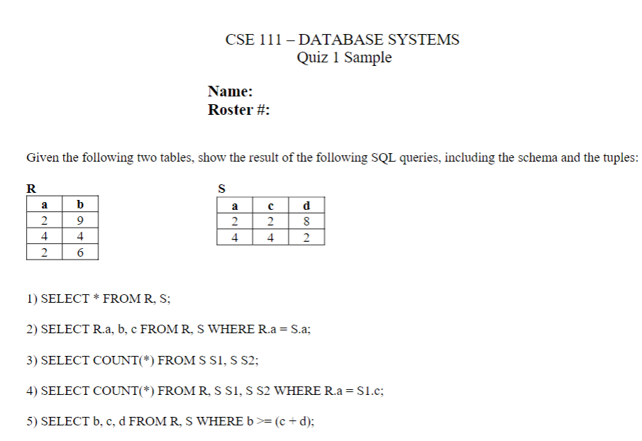 Given the following two tables, show the result