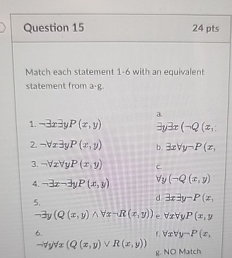 Match each statement 1 - 6 with an equivalent