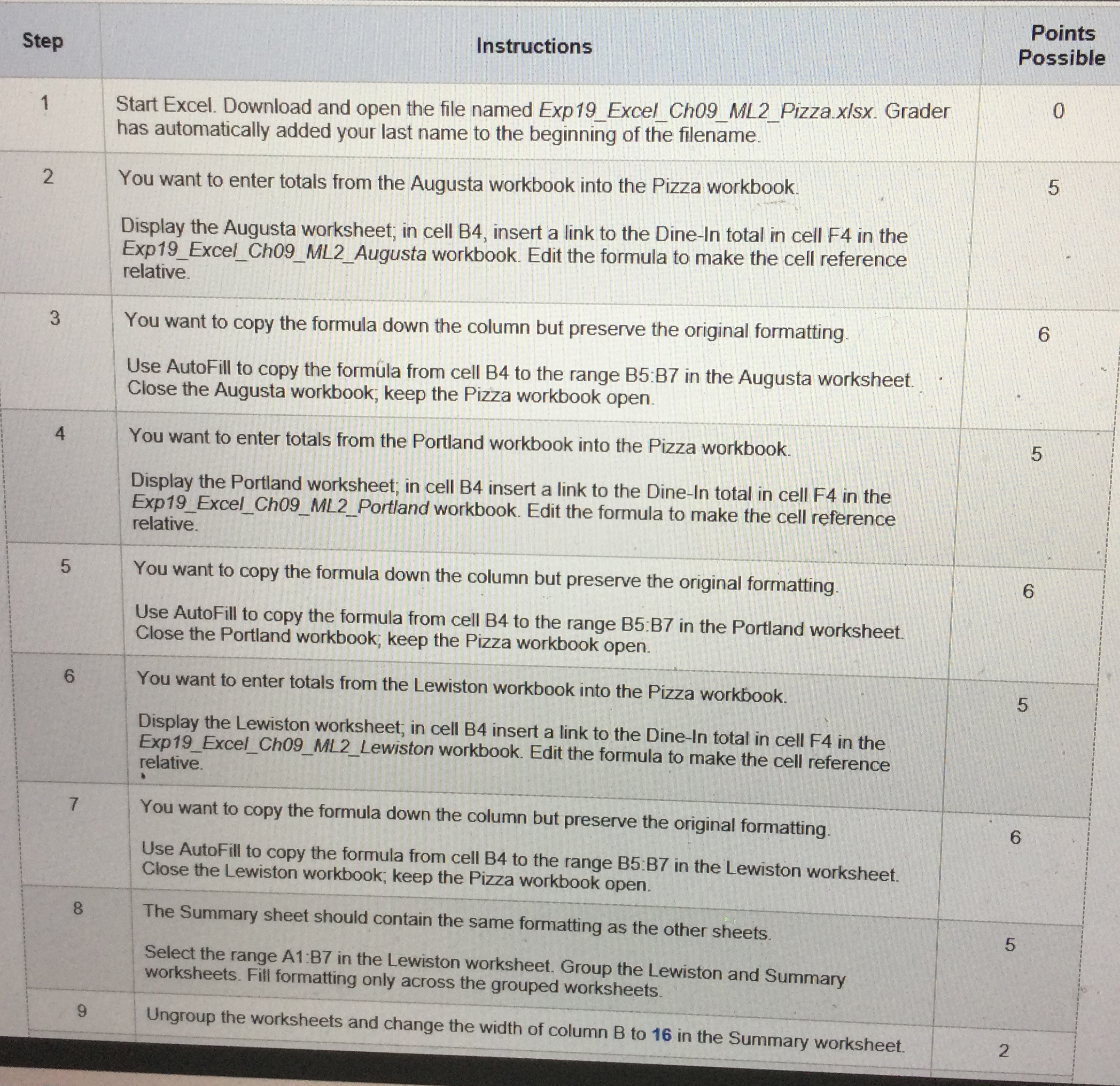 \ table [ [ Step , Instructions,Points Possible ]