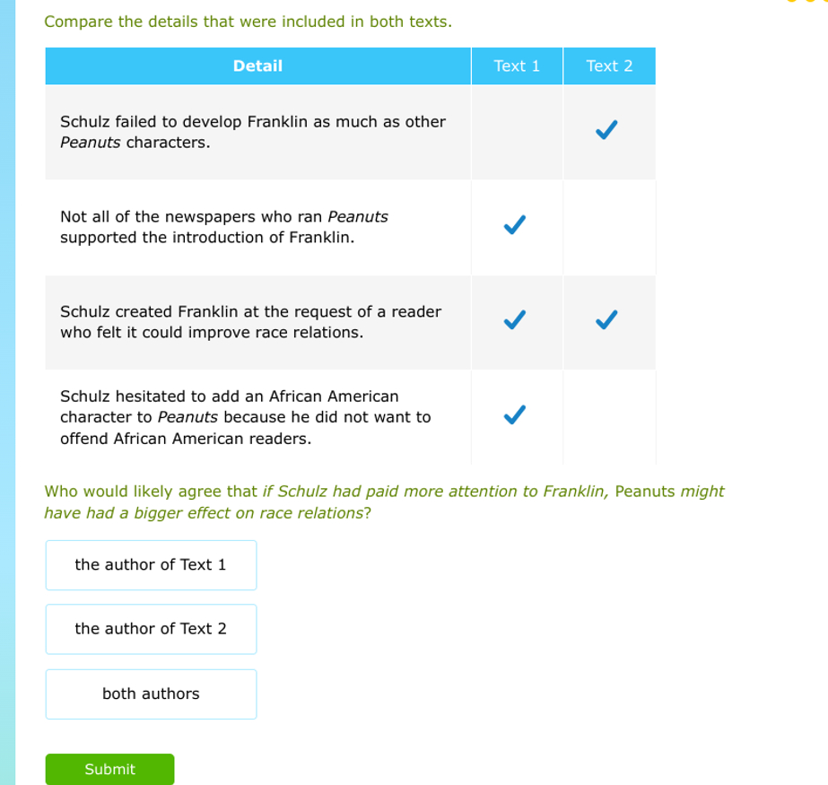 Compare the details that were included in both