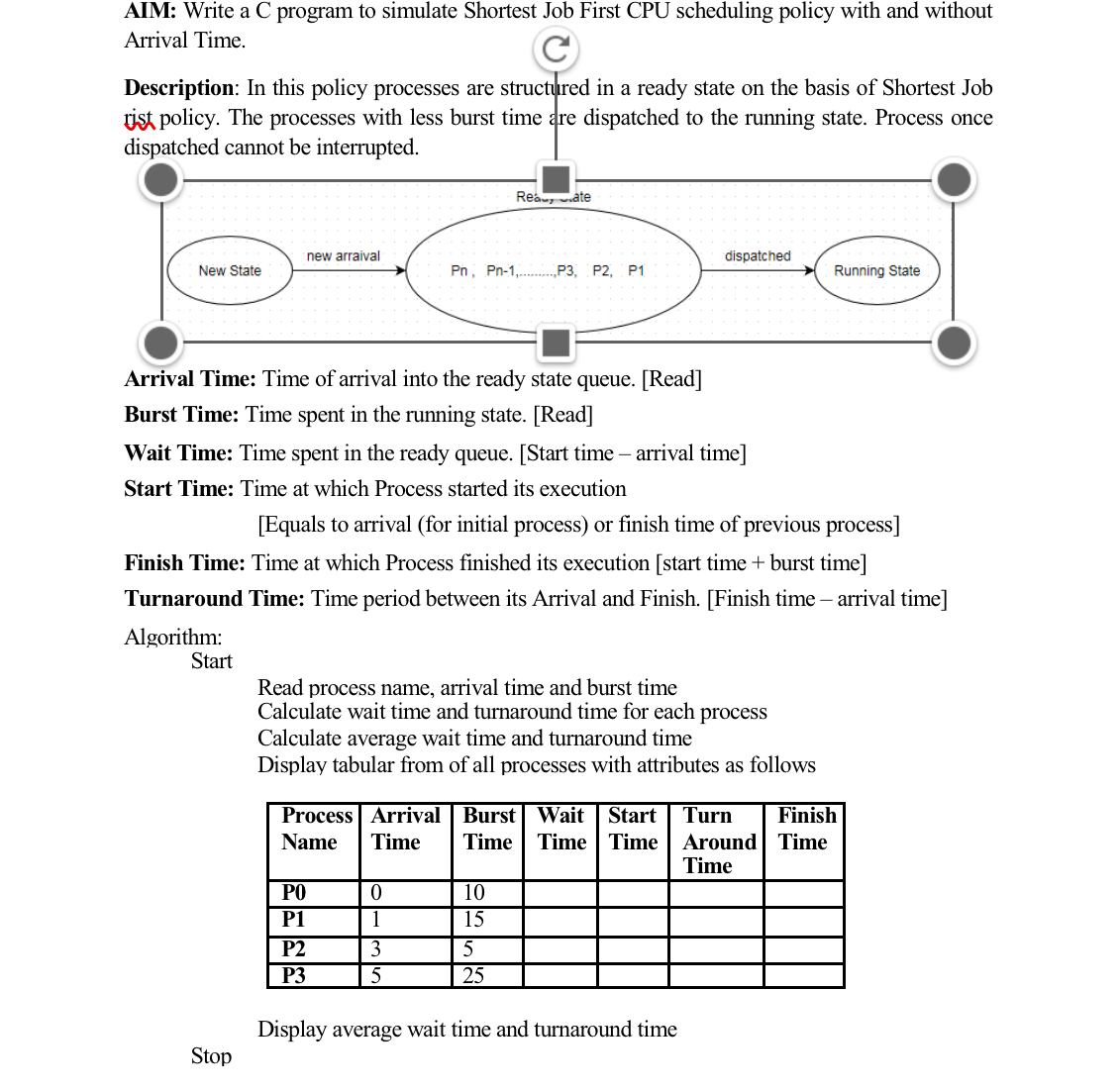 AIM: Write a C program to simulate Shortest Job