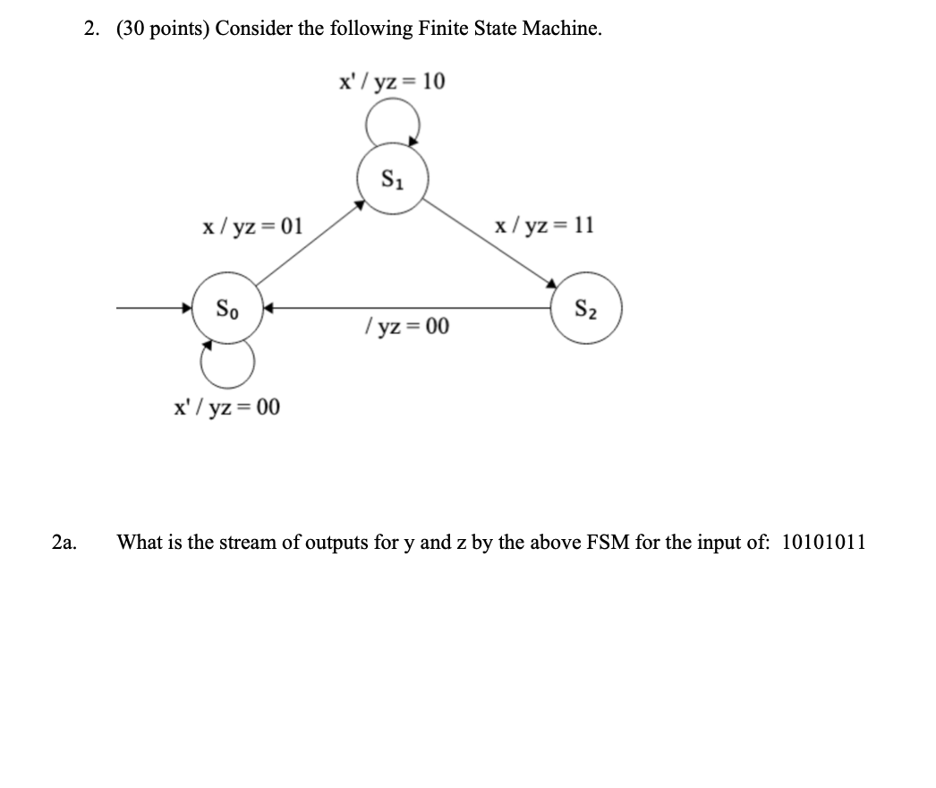 2 . ( 3 0 points ) Consider the following Finite