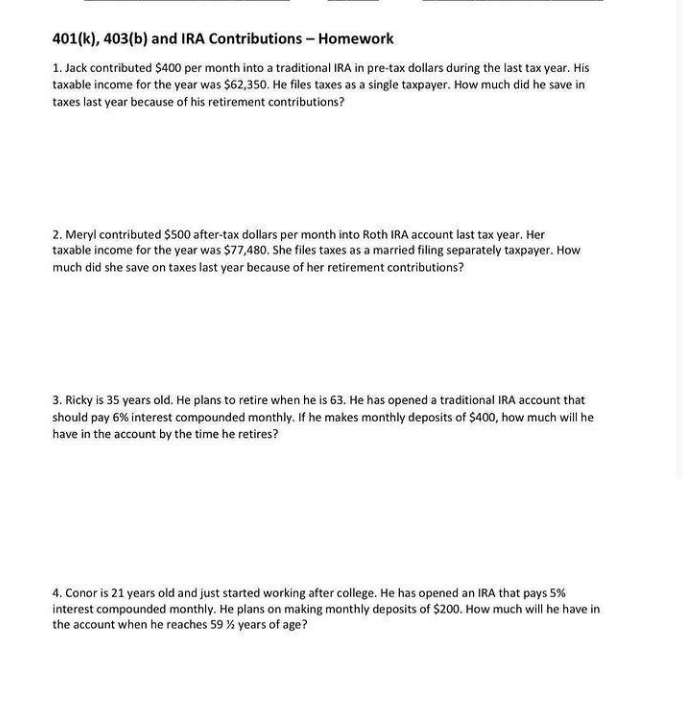 please help me 401(k), 403(b) and IRA