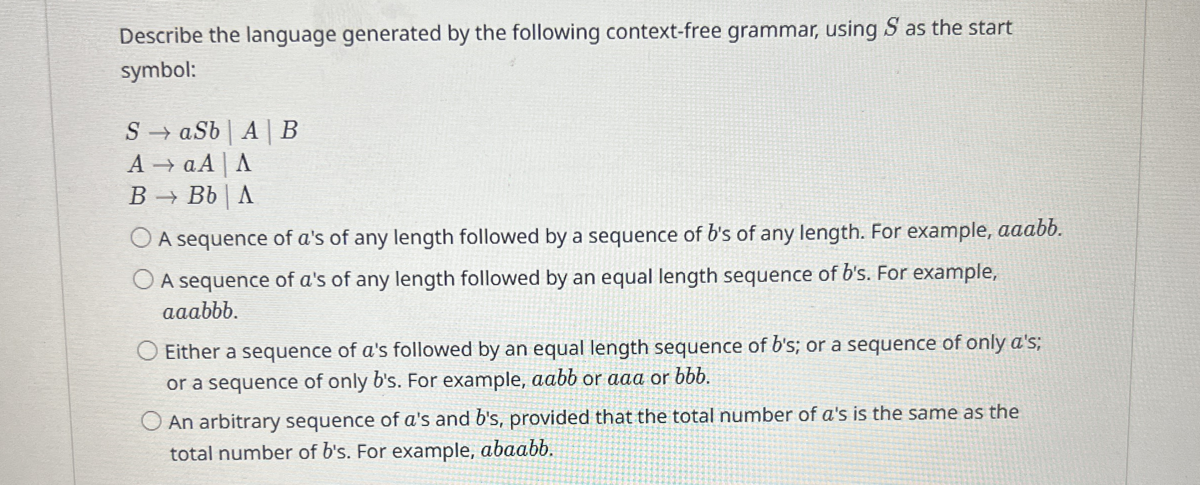 Describe the language generated by the following