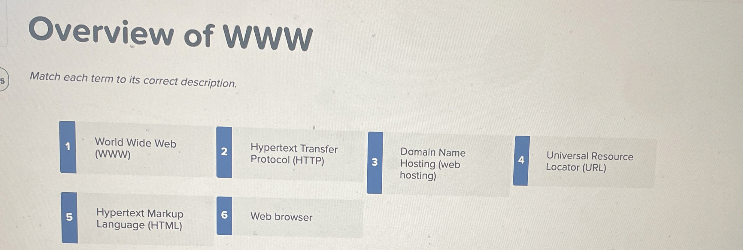 Overview of WWW Match each term to its correct