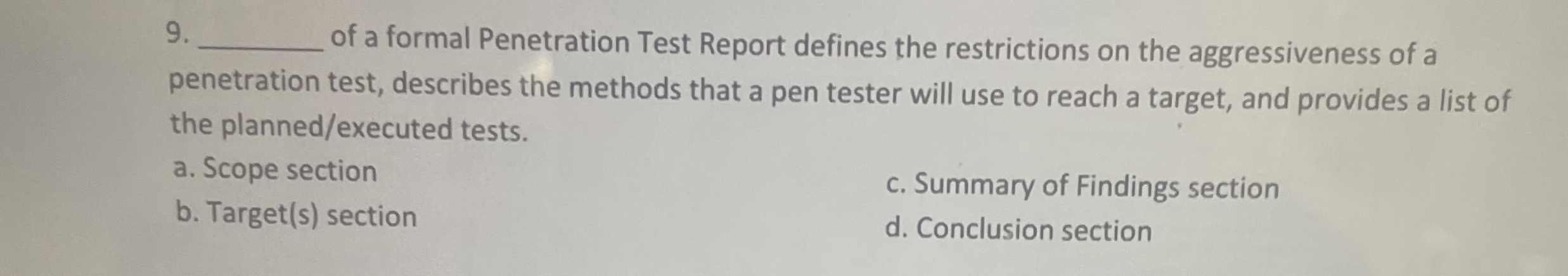 9 of a formal Penetration Test Report defines the
