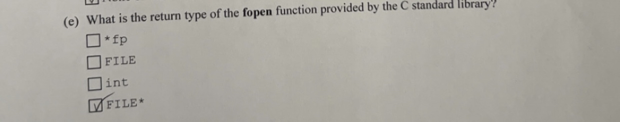 ( e ) What is the return type of the fopen