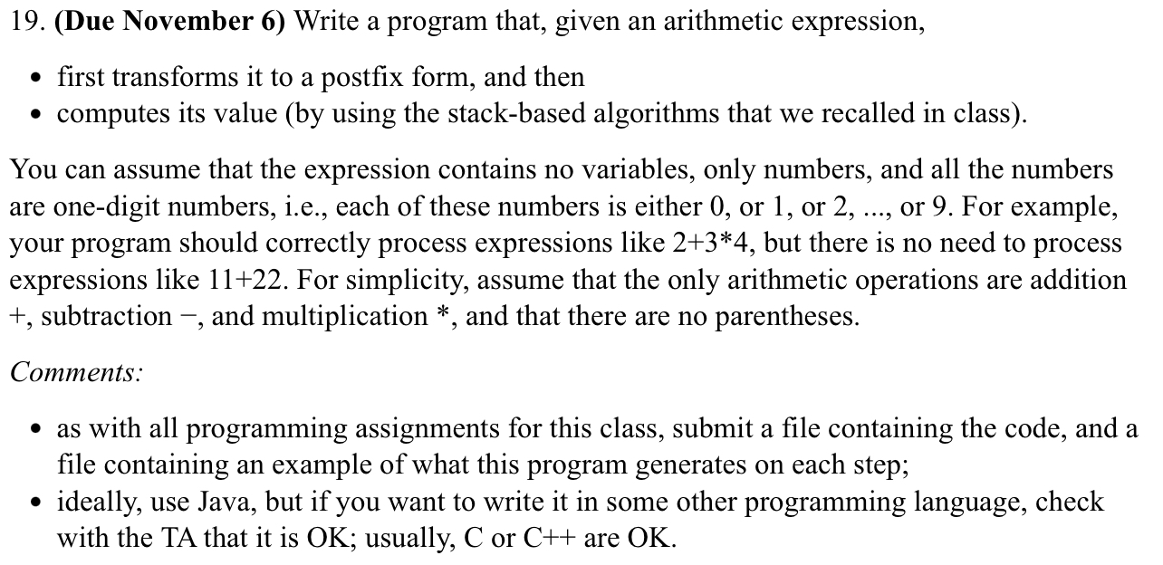 ( Due November 6 ) Write a program that, given an