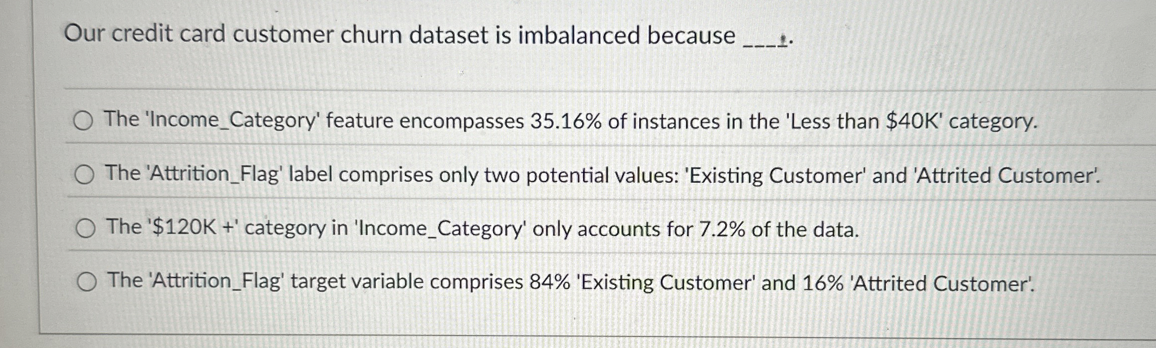 Our credit card customer churn dataset is