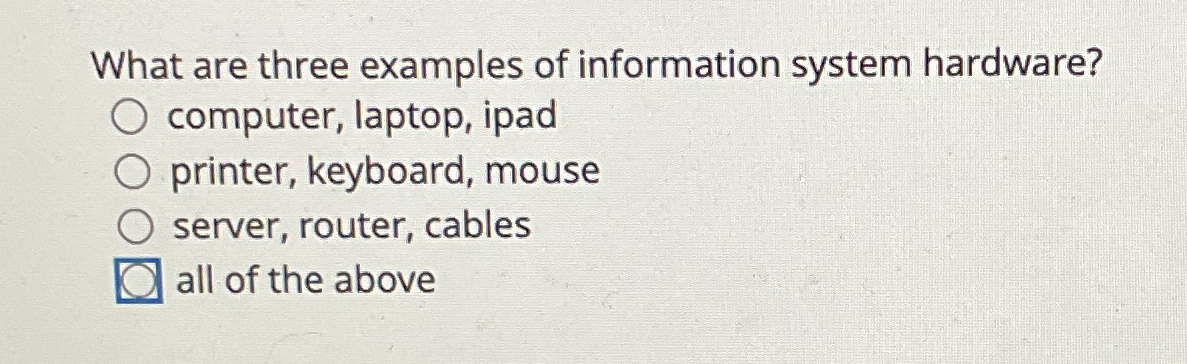 What are three examples of information system