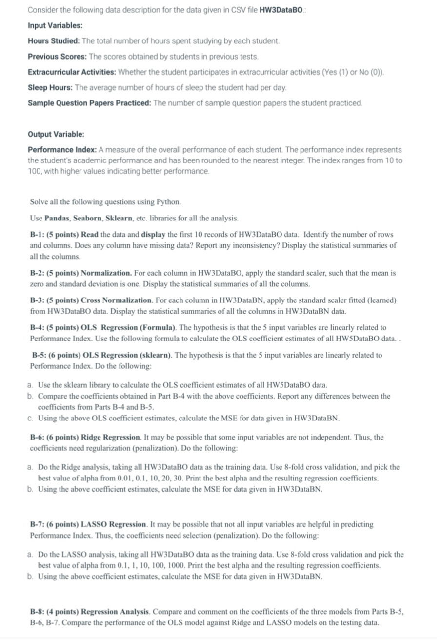 Consider the following data description for the