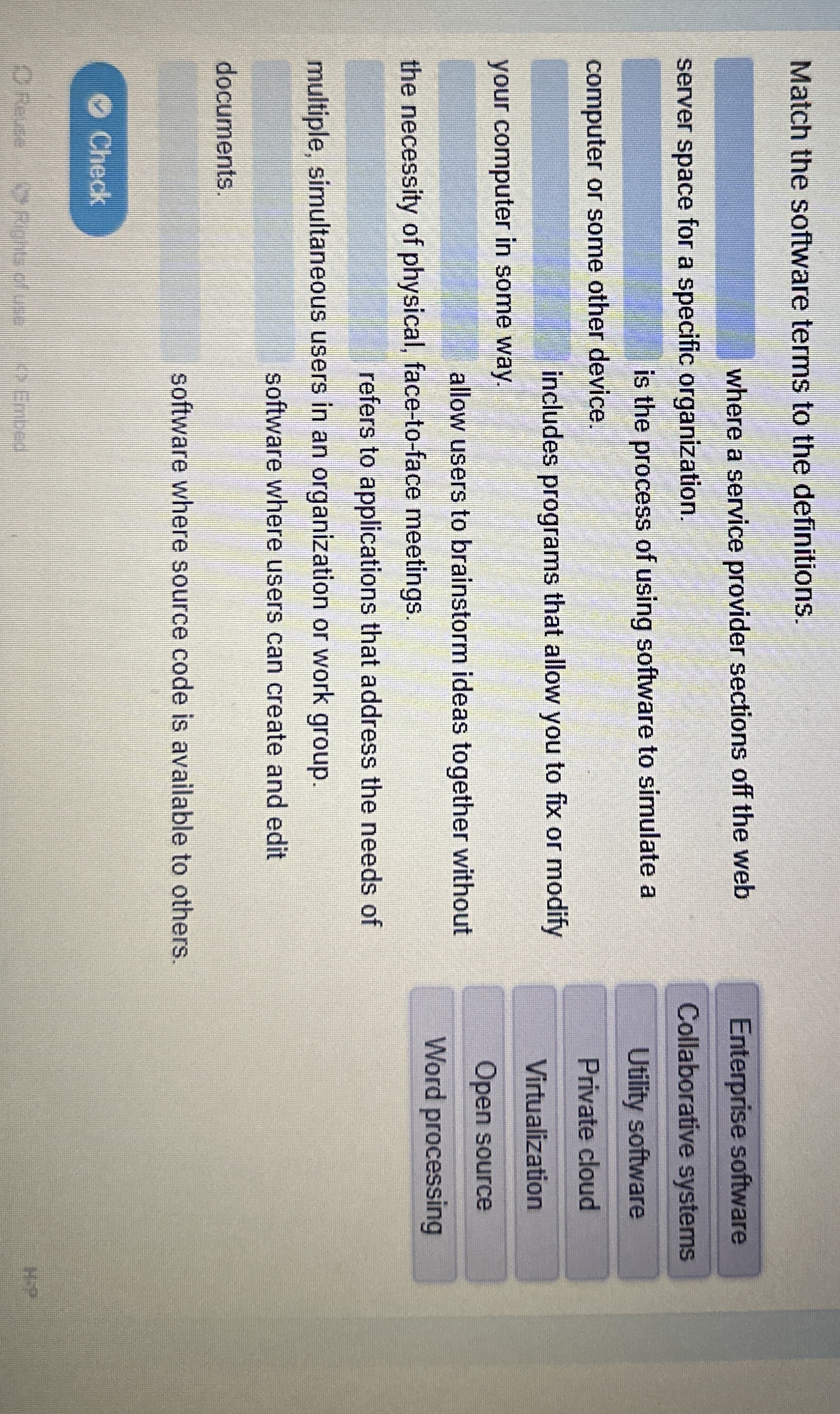Match the software terms to the definitions.