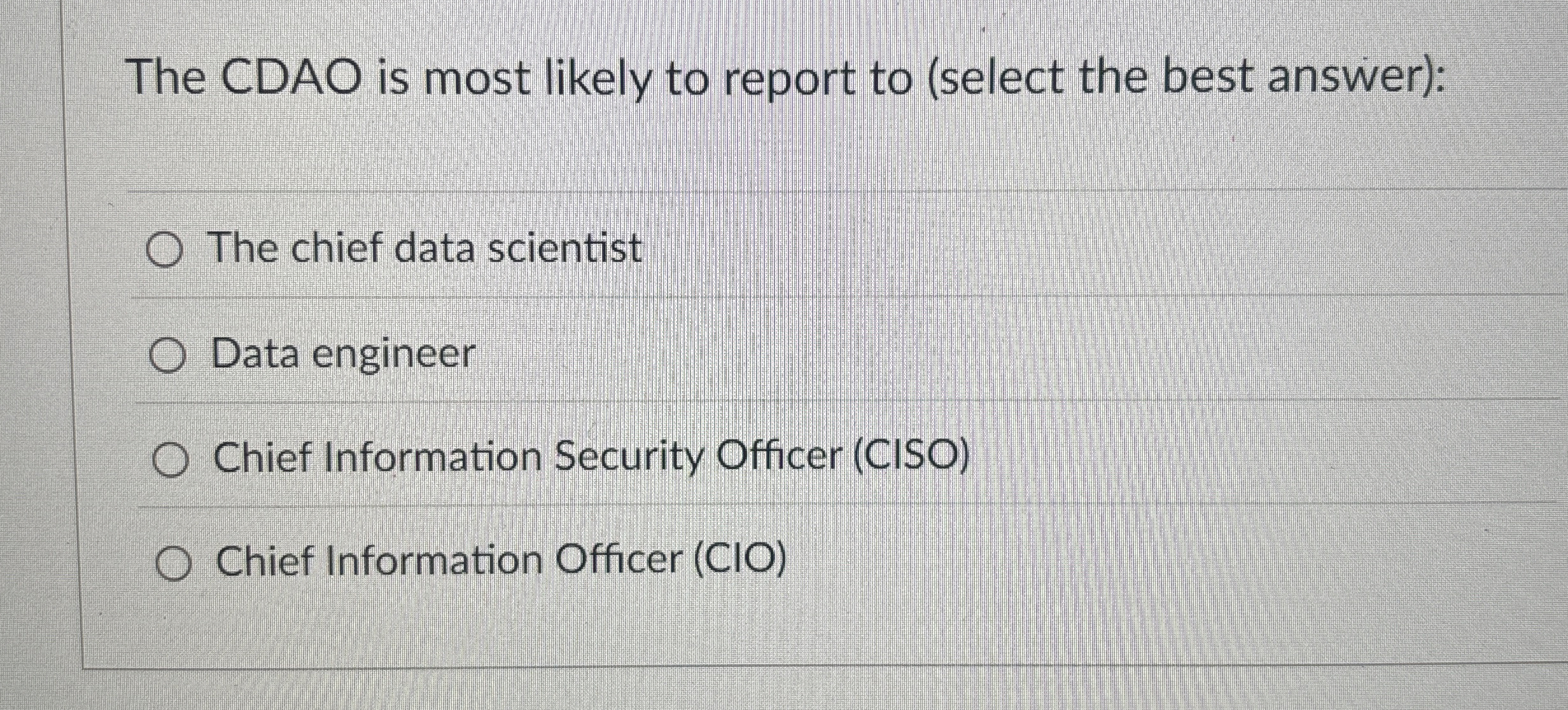 The CDAO is most likely to report to ( select the