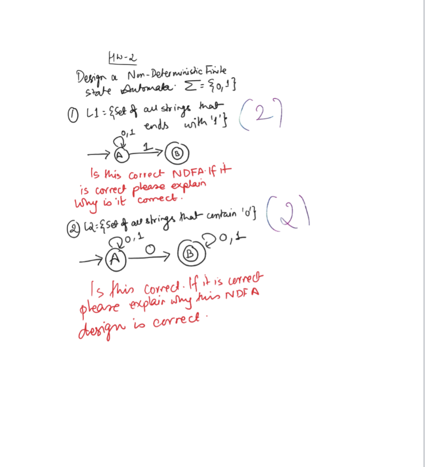 HW - 2 ( 3 ) This is a correct NDFA. Pteone