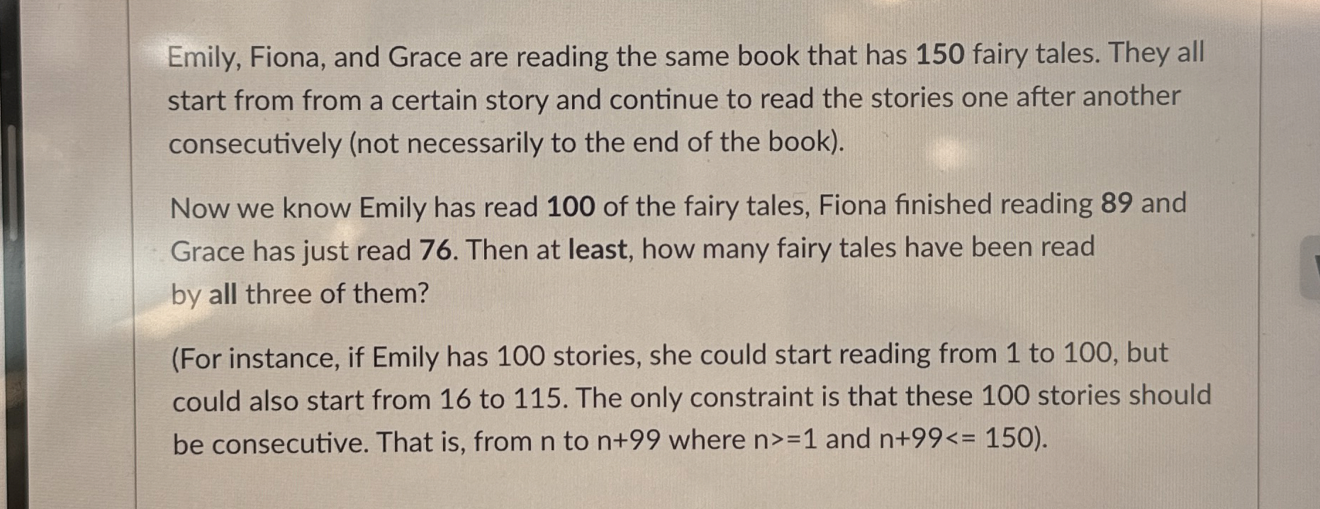 Emily, Fiona, and Grace are reading the same book