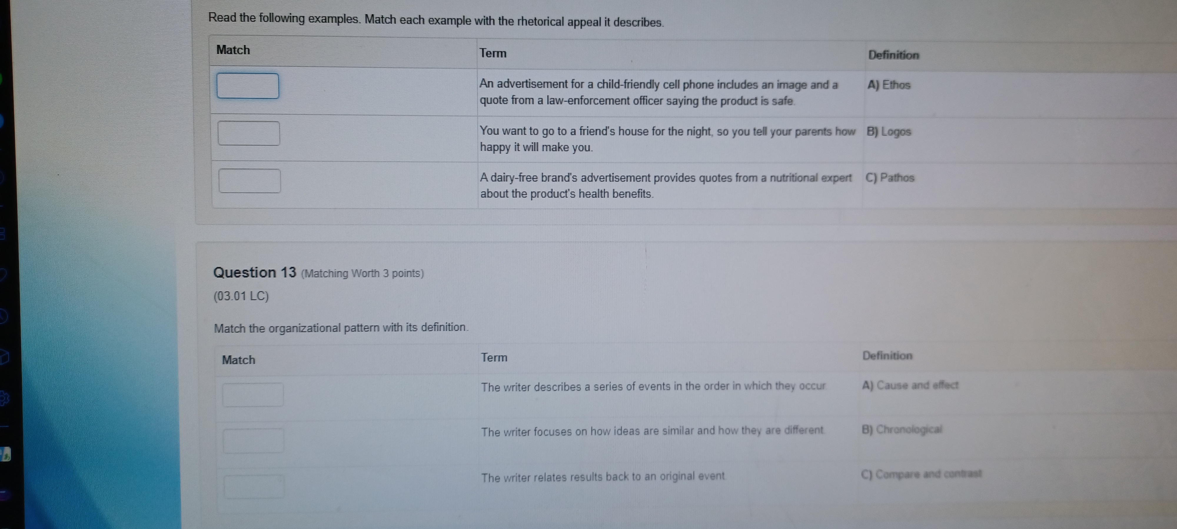 Read the following examples. Match each example