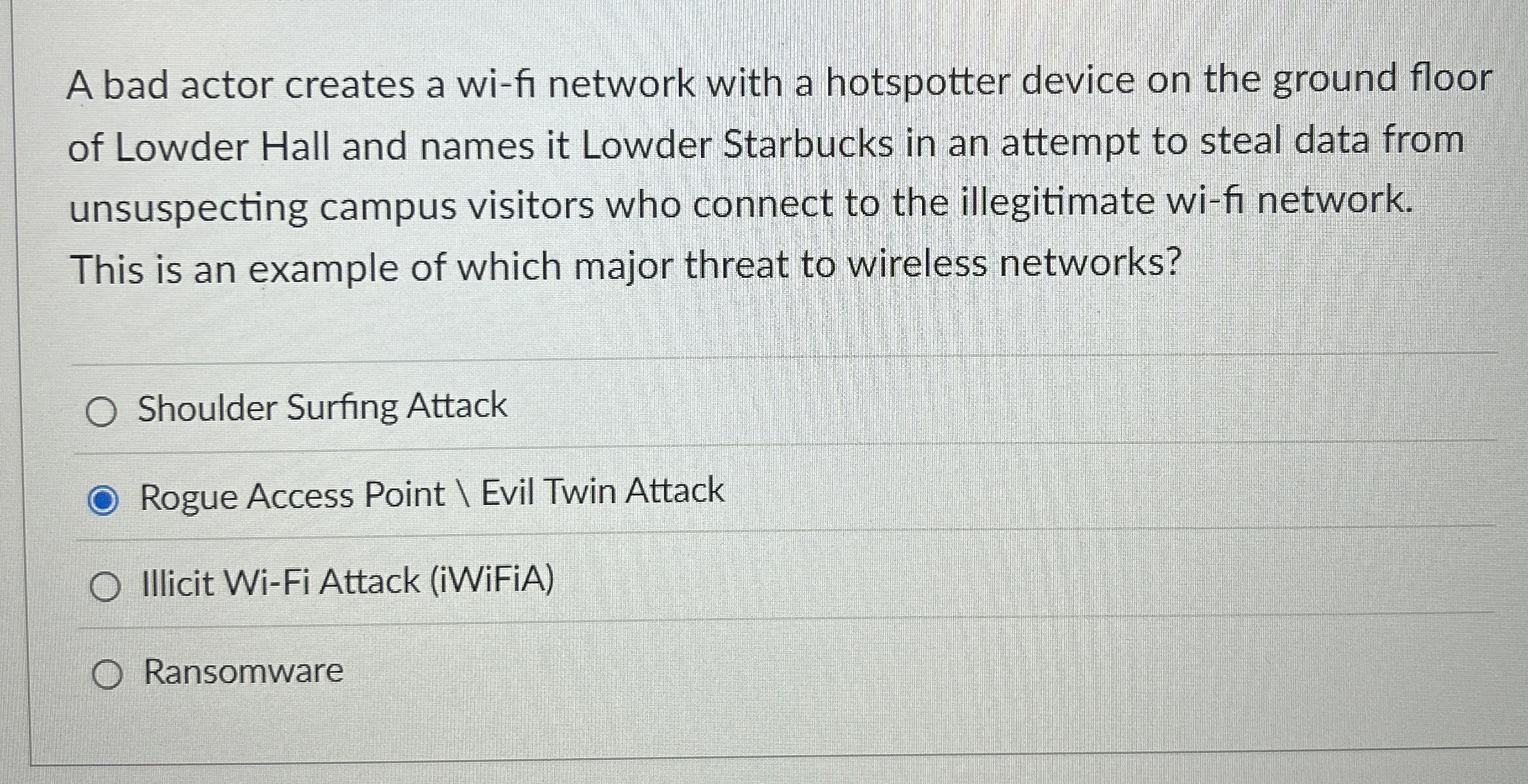 A bad actor creates a wi - fi network with a