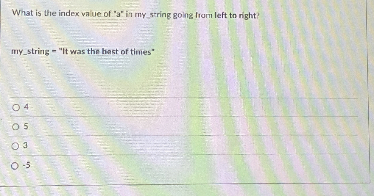 What is the index value of " a " in my _ string