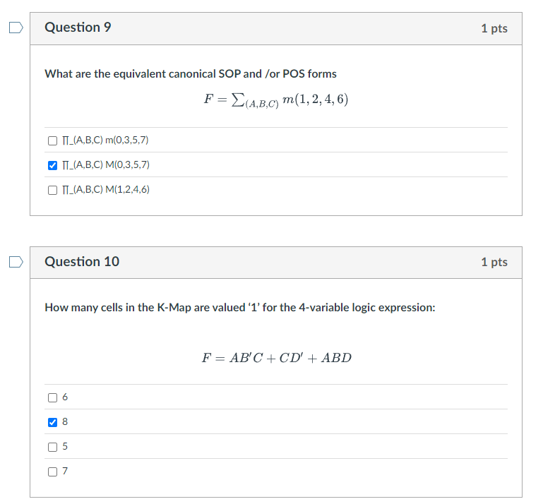 Question 9 What are the equivalent canonical SOP